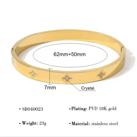 Gold Zirconia Bangle ✨ Elegant Stainless Steel Bracelet - Picture 6 of 7